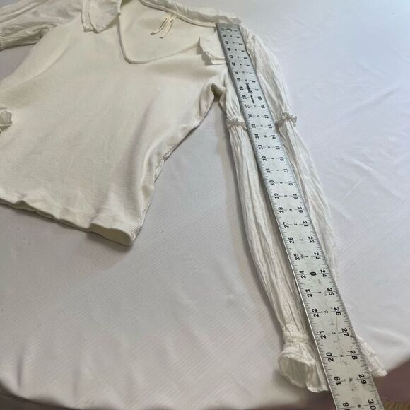 By Anthropologie Ruffled Ivory Blouse Top Ribbed Long Sleeve Ivory Size Small - Picture 6 of 9